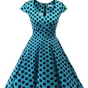 3X - Retro Turquoise & black polka dot dress